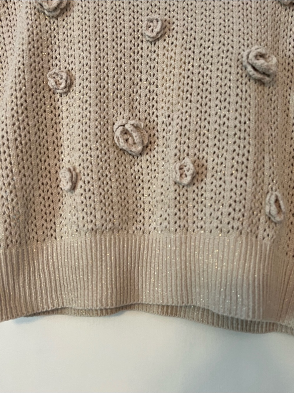 Open Knit Lightweight Sweater with Crochet Flower Details - Picture 6 of 10